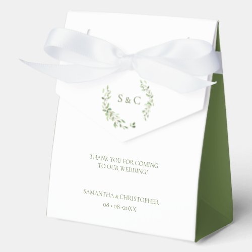 Greenery Leaves Elegant Monogram Custom Wedding Favor Boxes