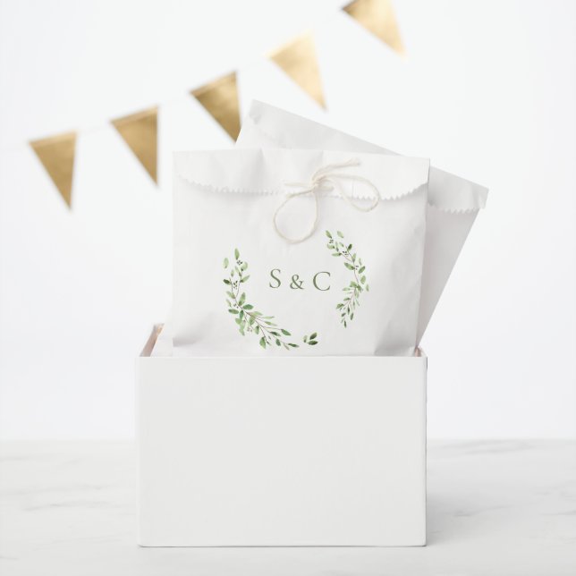 Greenery Leaves Elegant Monogram Wedding custom Favor Bag (Party)