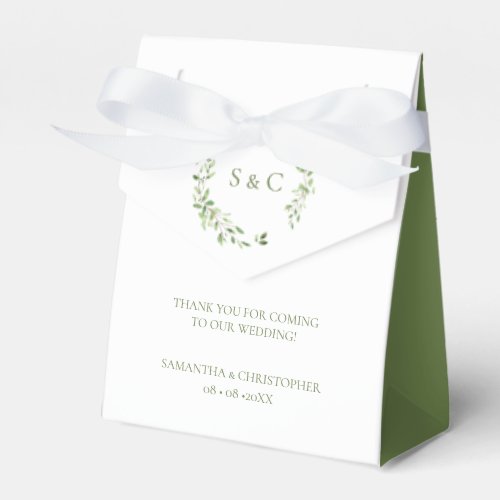 Greenery Leaves Elegant Monogram Wedding custom Favor Boxes