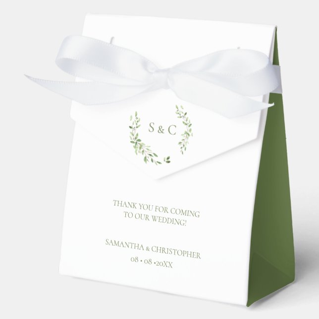 Greenery Leaves Elegant Monogram Wedding custom Favor Boxes (Front)