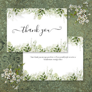 Greenery Leaves Elegant Script Thank You Card