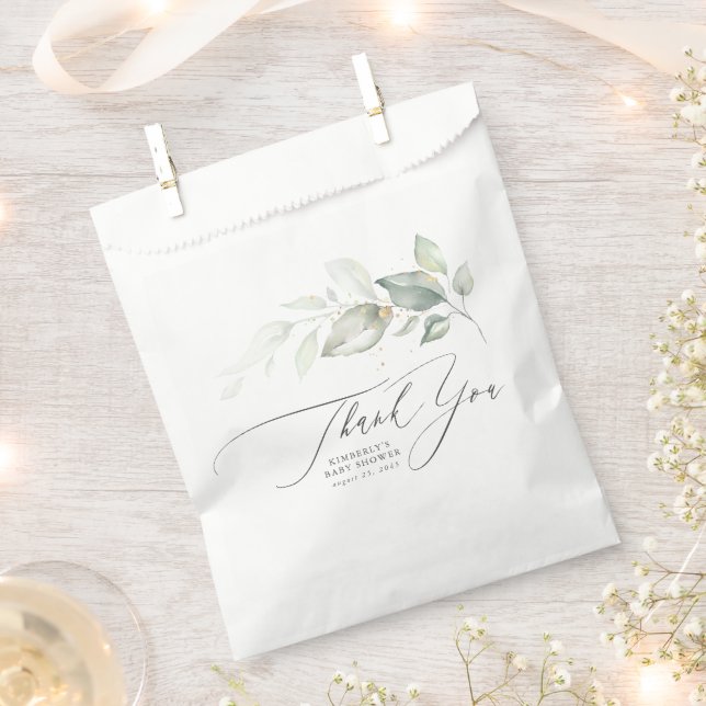 Greenery Leaves Elegant Script Thank You Favor Bag (Clipped)