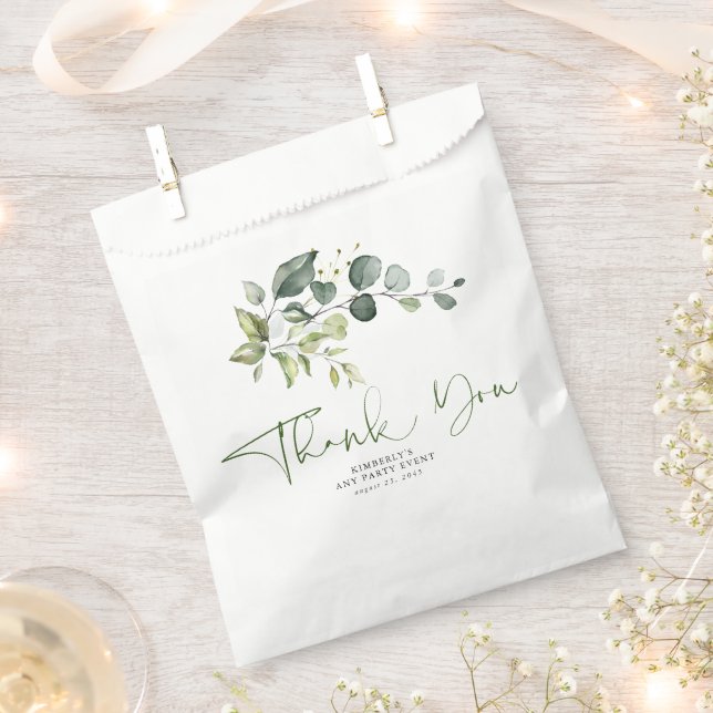 Greenery Leaves Elegant Thank You Favor Bag (Clipped)