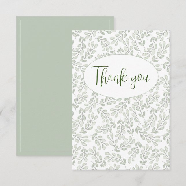 Greenery Leaves Flat Thank You Card (Front/Back)