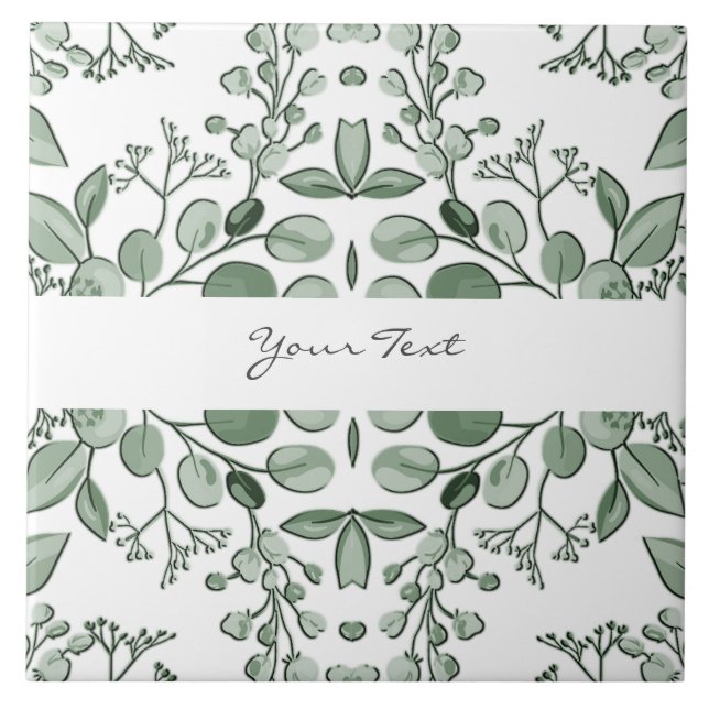 Greenery Leaves Floral Ceramic Tile (Front)