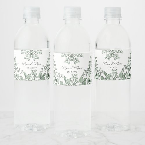 Greenery Leaves Floral Water Bottle Label