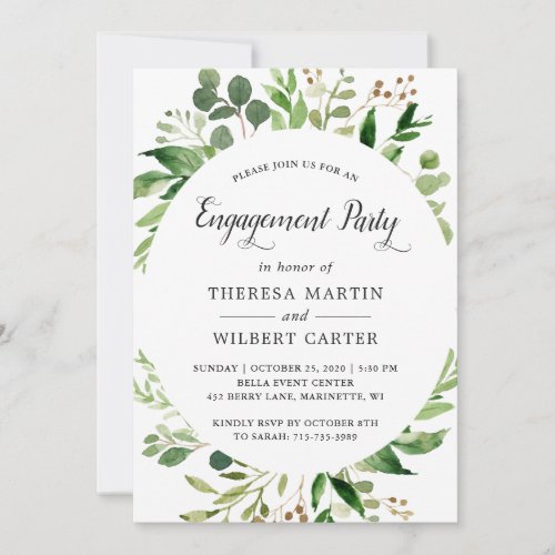 Greenery Leaves Foliage Frame Engagement Party Announcement