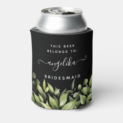Greenery Leaves Front and Back Custom Wedding Can Cooler