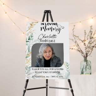 Greenery Leaves Funeral Welcome & Custom photo Foam Board