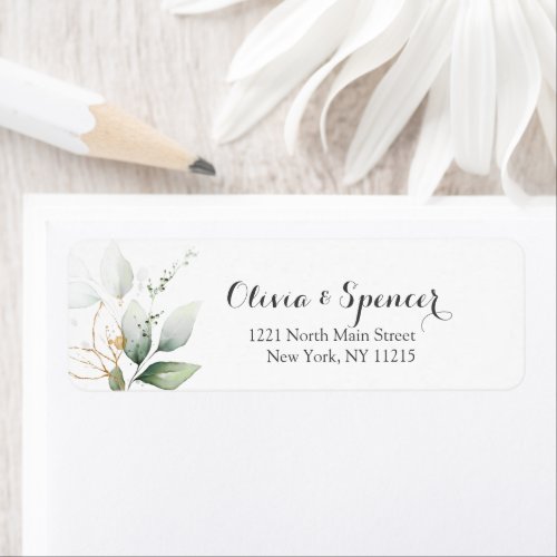 Greenery Leaves Gold Foil Watercolor Address Label