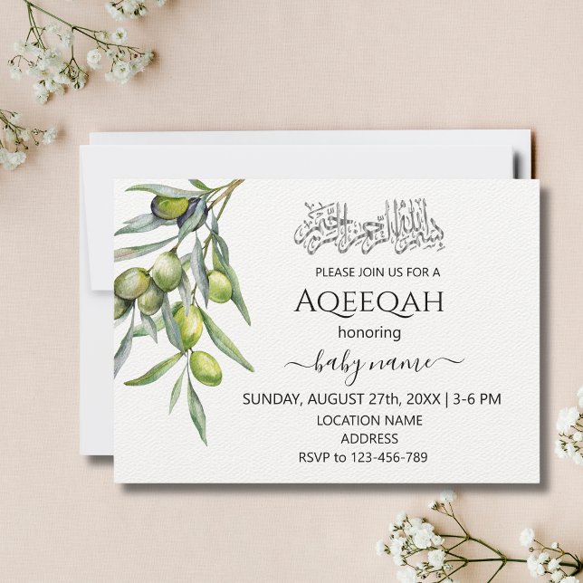 Greenery Leaves Islamic Aqiqa Aqeeqa Invitation (Creator Uploaded)