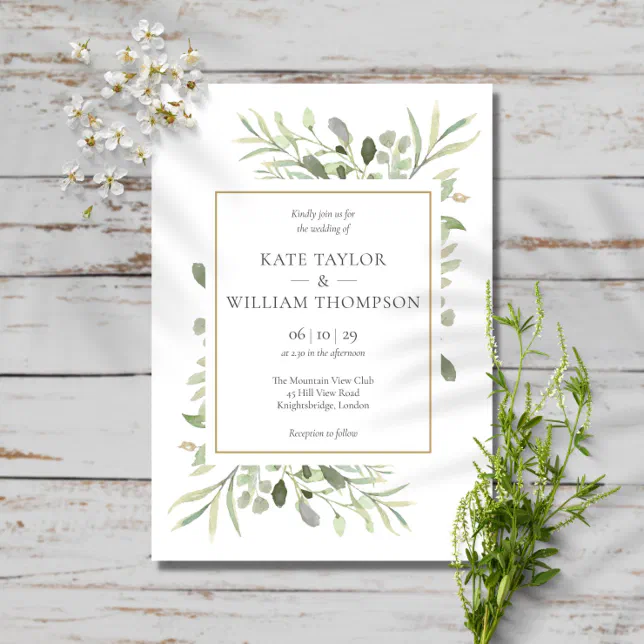 Greenery Leaves Photo Wedding Invitation | Zazzle