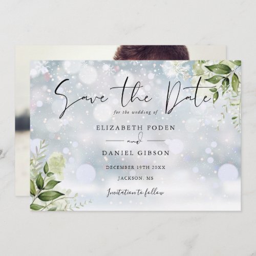 Greenery Leaves Photo Winter Wedding Save The Date