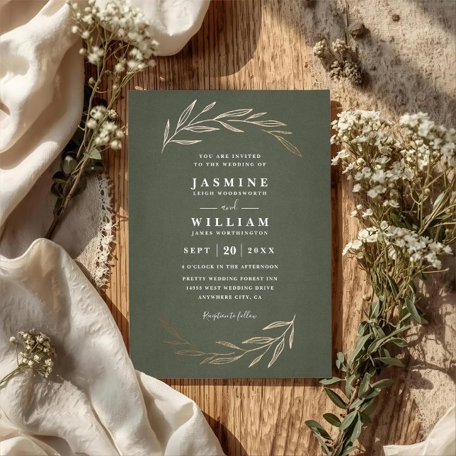 Greenery Leaves Rustic Elegant QR Code Wedding Invitation (Creator Uploaded)