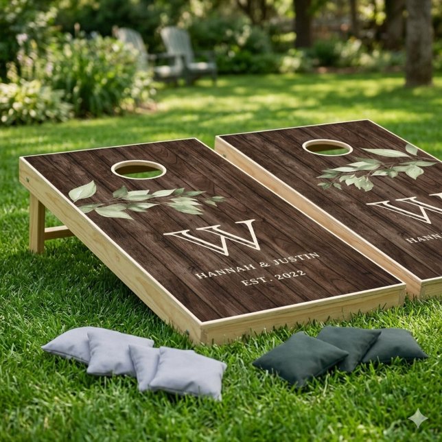Greenery Leaves Rustic Wedding Party Cornhole Set (Creator Uploaded)
