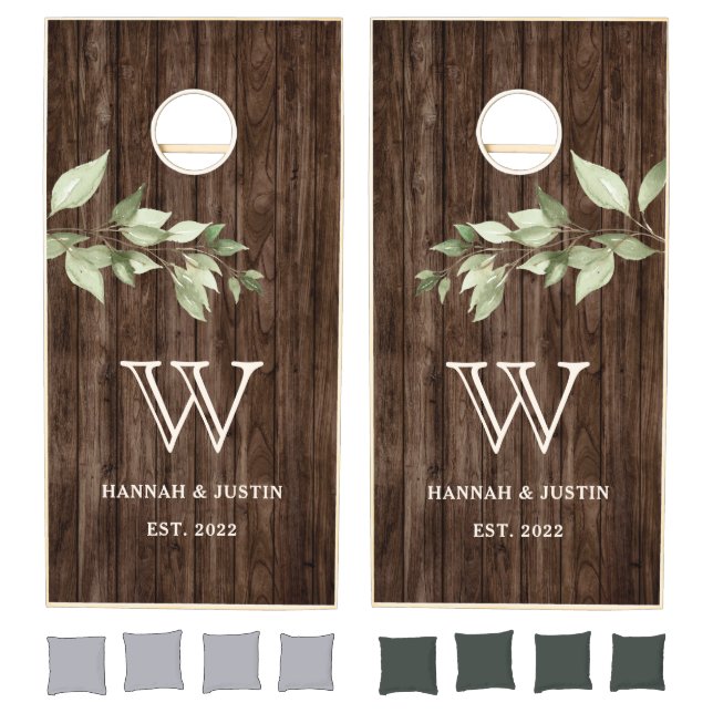 Greenery Leaves Rustic Wedding Party Cornhole Set (Set)