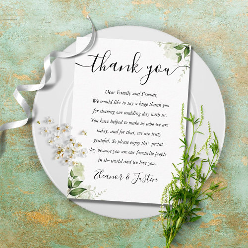 Greenery Leaves Script Wedding Thank You Place Card