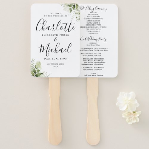 Greenery Leaves Signature Script Wedding Program Hand Fan - Featuring greenery leaves, this stylish wedding program can be personalized with your special wedding day information. Designed by Thisisnotme©