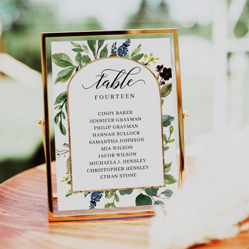 Greenery Leaves Table Number Seating Chart Cards