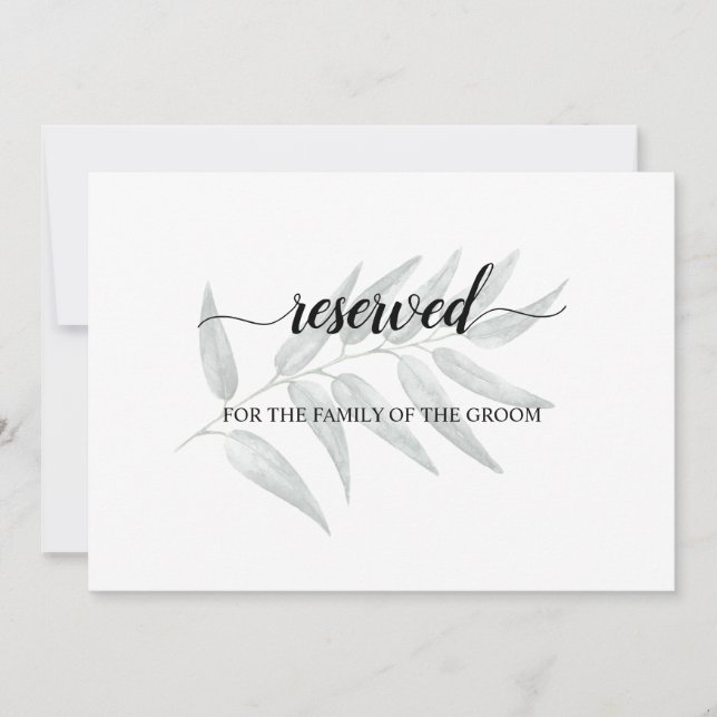 Greenery Leaves Wedding Reserved Seating Sign Invitation (Front)