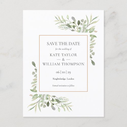 Greenery Leaves Wedding Save the Date Photo Announcement Postcard