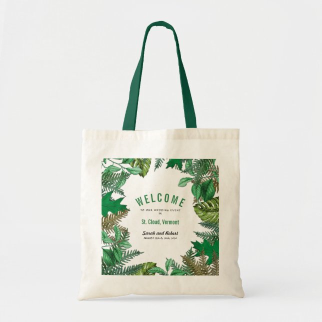 Greenery Leaves Weekend Wedding Event Welcome Tote Bag (Front)