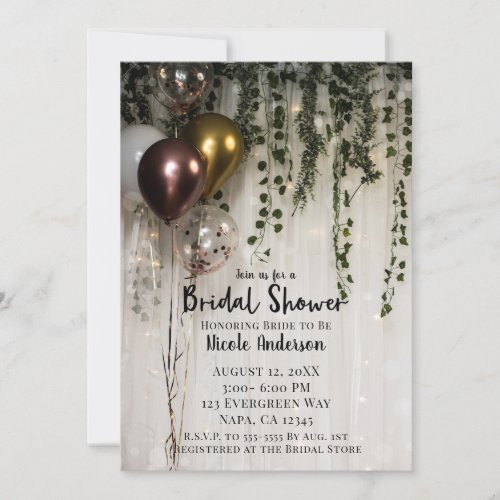 Greenery Leaves White Lights Rustic Bridal Shower Invitation