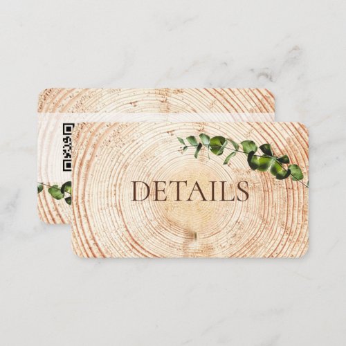 Greenery leaves Wood Cut slice Wedding Details  Enclosure Card