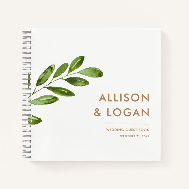 Greenery Leaves Wreath Modern Wedding Guest Book (Front)