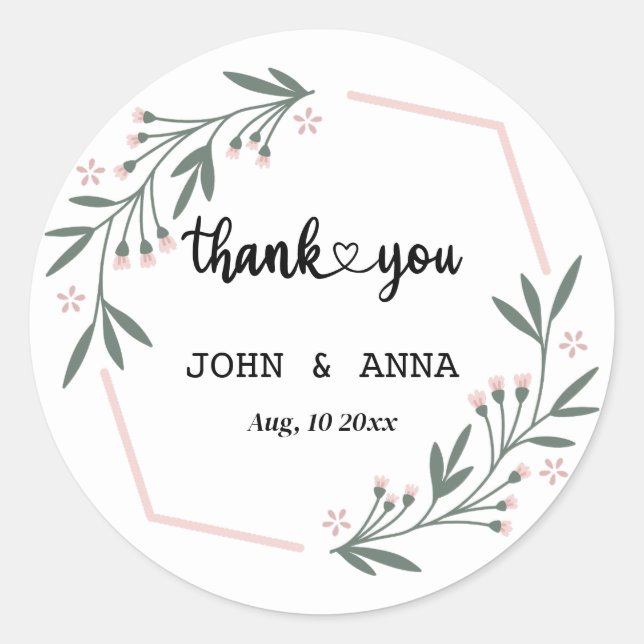 Greenery Leaves Wreath Wedding Favor Thank You Classic Round Sticker (Front)