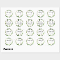 Greenery gold wedding thank you classic round sticker, Zazzle