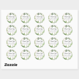 Greenery Leaves Wreath Wedding Favor Thank You Classic Round Sticker ...