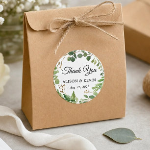 Greenery Leaves Wreath Wedding Favor Thank You Classic Round Sticker