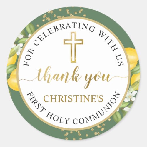 Greenery Lemon Gold Glitter Religious Thank You Classic Round Sticker