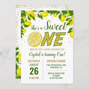 Greenery Lemon Sweet One First Birthday Invitation