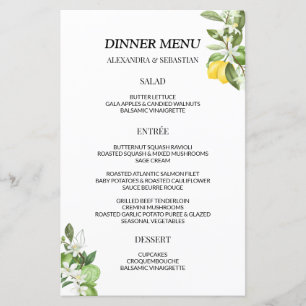 Greenery Lemony Wedding Dinner Menu