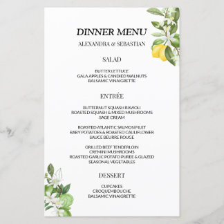 Greenery Lemony Wedding Dinner Menu
