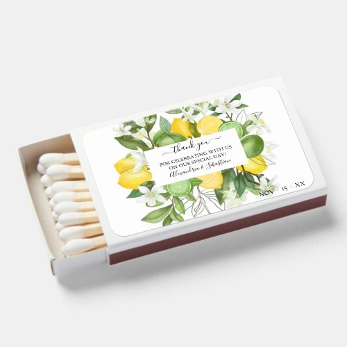 Greenery Lemony Wedding Thank You  Matchboxes