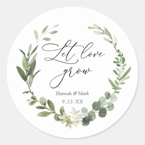 Greenery Let Love Grow Favor Classic Round Sticker