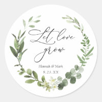 Greenery Let Love Grow Favor Classic Round Sticker