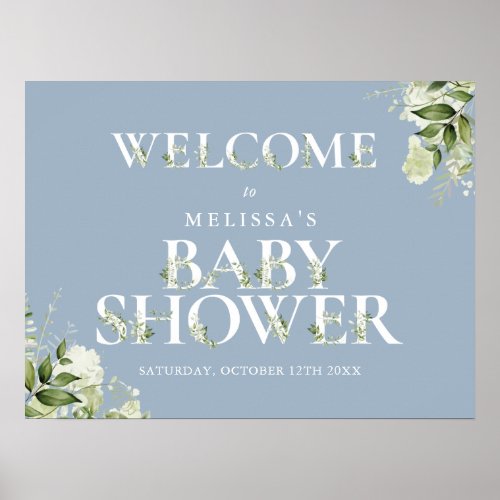 Greenery Letter Blue Baby Shower Welcome Sign