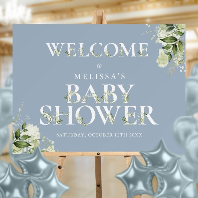 Greenery Letter Blue Baby Shower Welcome Sign (Greenery Letter Blue Baby Shower Welcome Sign)