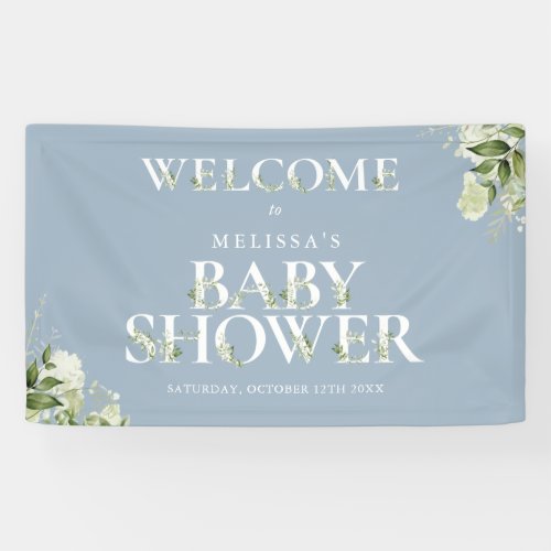 Greenery Letter Dusty Blue Baby Shower Welcome Banner