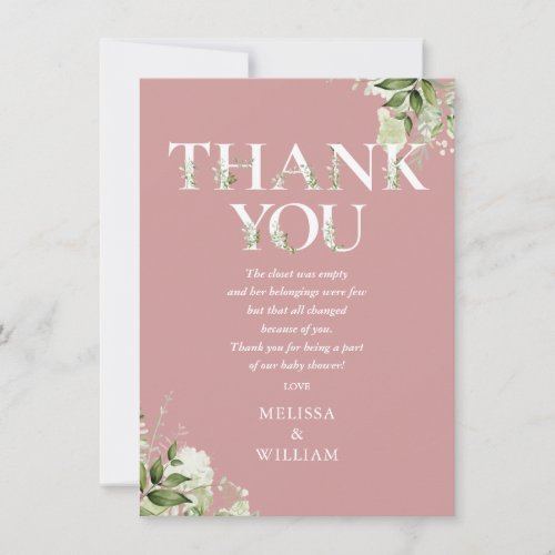 Greenery Letter Dusty Rose Baby Shower Poem Thank You Card
