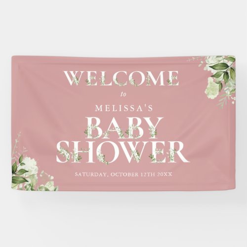 Greenery Letter Dusty Rose Baby Shower Welcome Banner