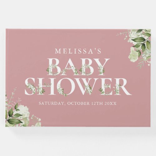 Greenery Letter Dusty Rose Pink Baby Shower Guest Book