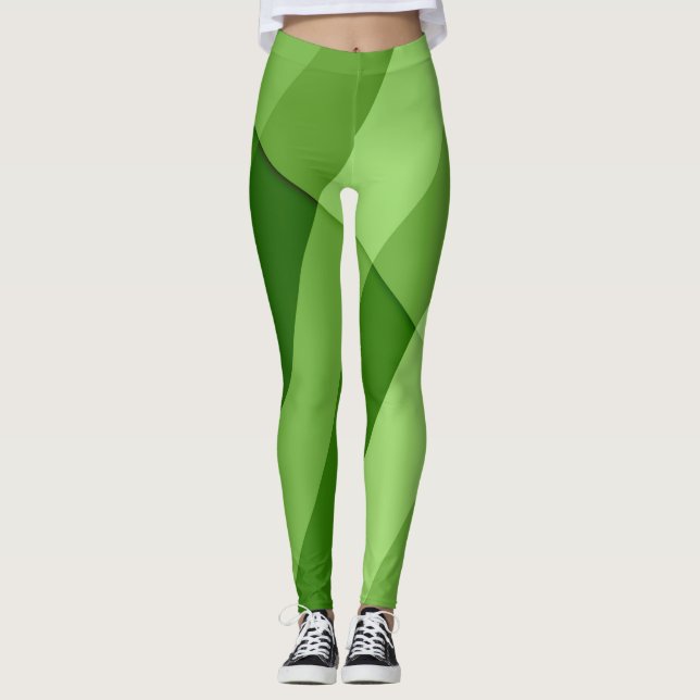 Greenery light green geometric lines leggings (Front)