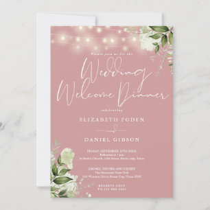 Greenery Lights Dusty Rose Wedding Welcome Dinner Invitation