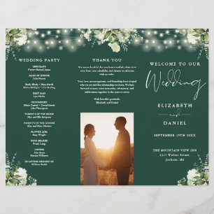 Greenery Lights Emerald Trifold Wedding Program Flyer