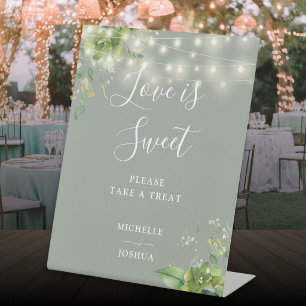 Greenery Lights Sage Green Love Is Sweet Favors Pedestal Sign